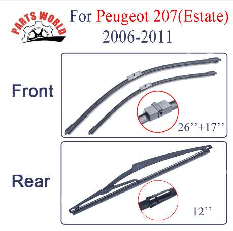 

Combo Silicone Rubber Front And Rear Wiper Blades For Peugeot 207(Estate) 2006-2011.Windscreen Wipers Car Accessories 26''+17''