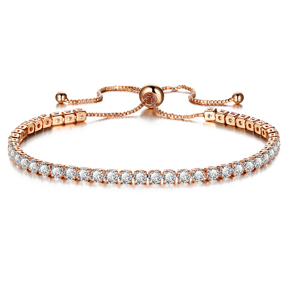 Pulsera De Plata Oro Rosa Cadena Circón Cristal Brazalete Amistad Joyas Perlas
