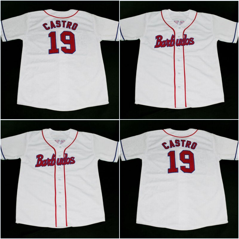

19 Castro Men BARBUDOS TEAM CUBA JERSEY BUTTON-DOWN SEWN All Stitched Stitch Sewn High Quality Free Shipping Jersey, 19 white