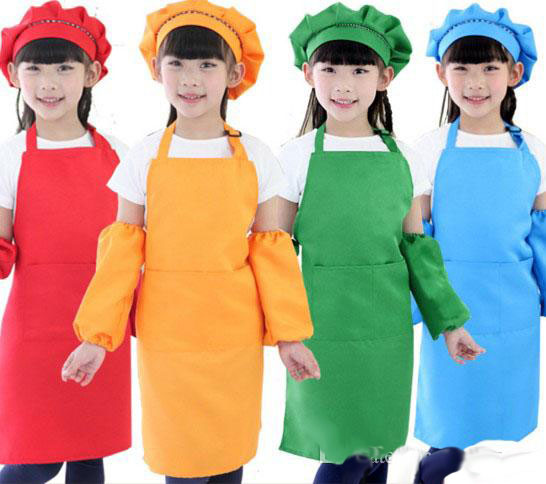 

10 Colors Kids Aprons Pocket Craft Cooking Baking Art Painting Kids Kitchen Dining Bib Kitchen Supplies