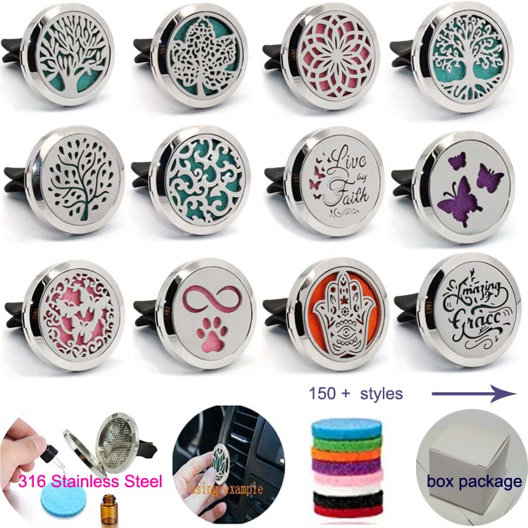 

150+ DESIGNS 30mm Aromatherapy Essential Oil Diffuser Locket Black Magnet Opening Car Air Freshener With Vent Clip(Free 5 felt pads)B-1