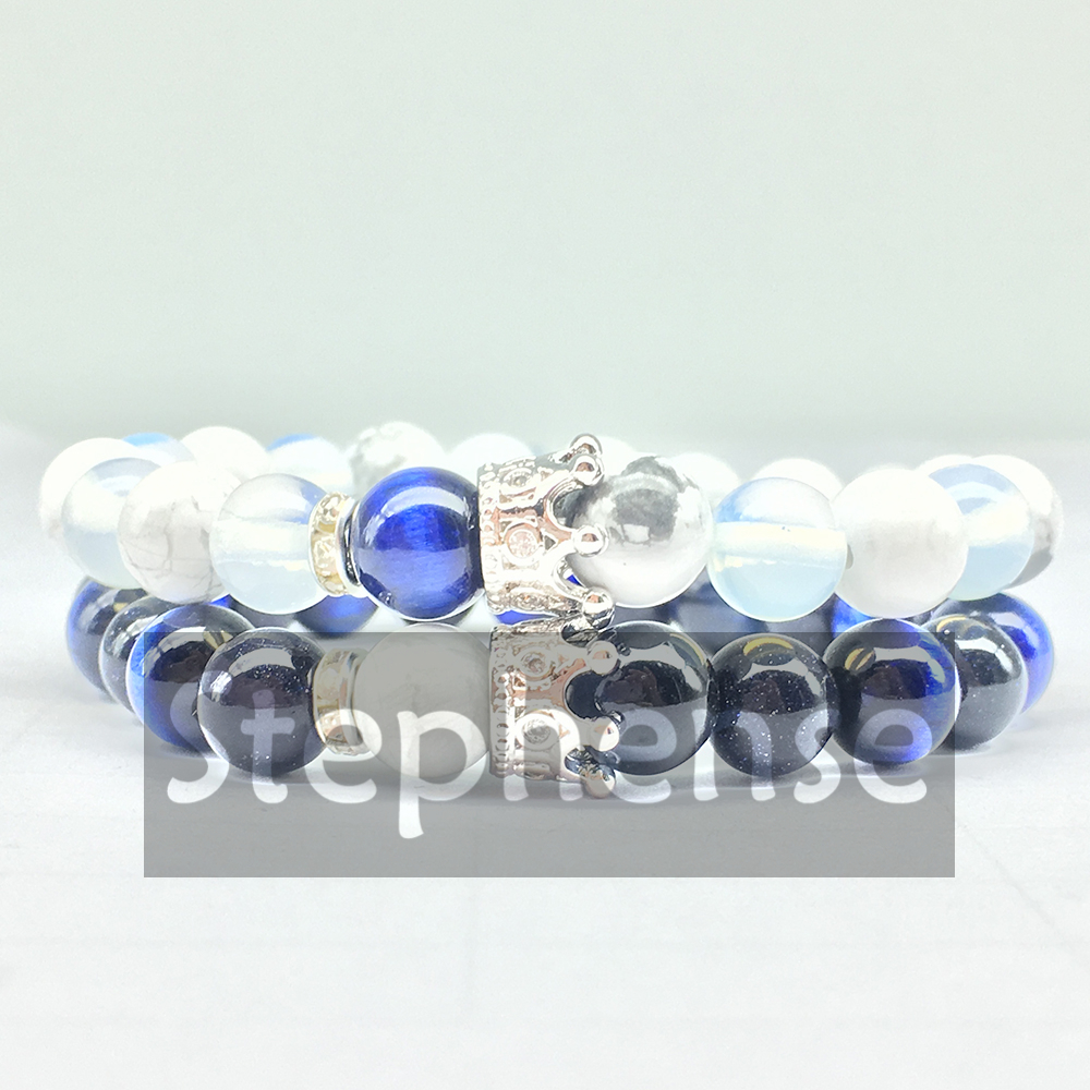 CZ0034 New Design 2018 Crown Bracelet Natural Blue Tiger Eye Stone Men`s Bracelet Energy Stone Balance Bracelet Wholesale