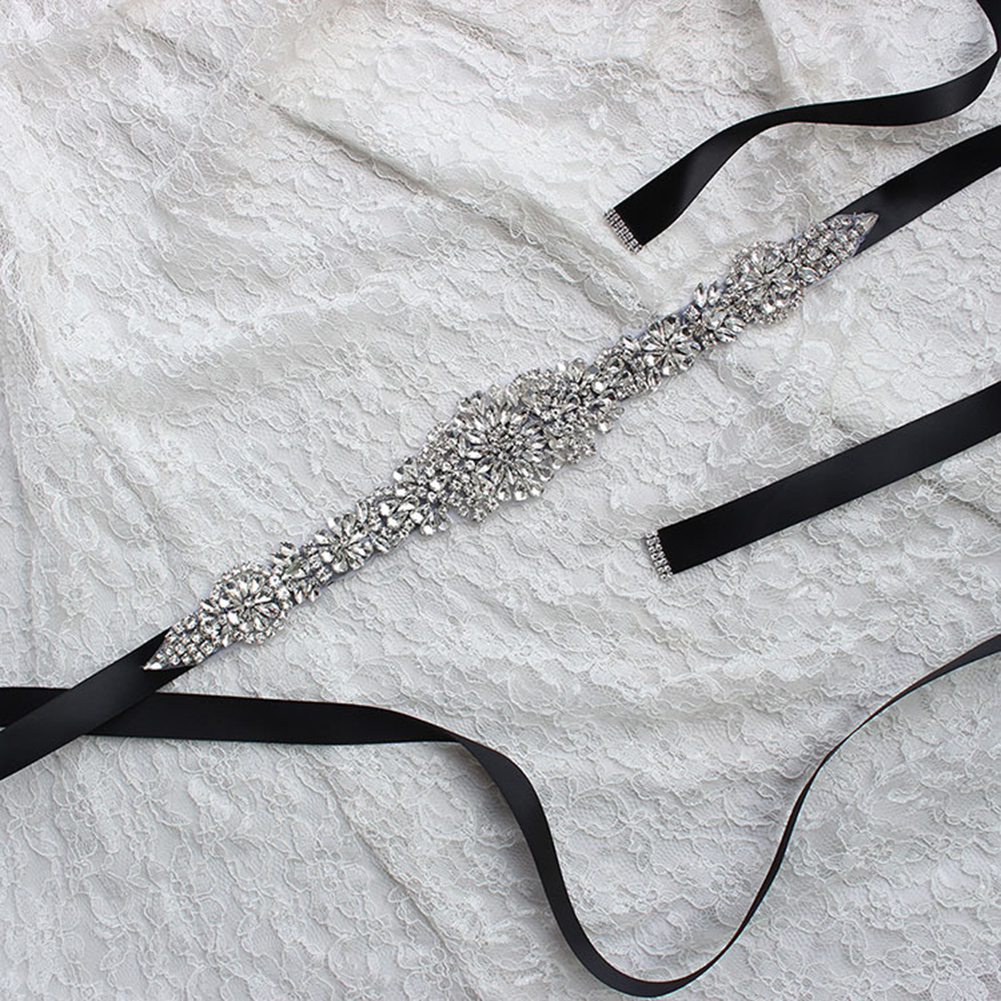 Sparkly Rhinestone Beaded Bridal Wedding Sashes White Ivory Champagne Bling Long Black Green Pink Silver Crystal Belt for Evening Prom Dress-image-245352708