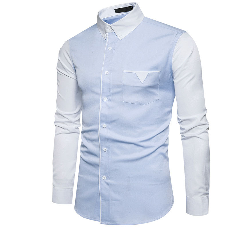 NEW 2018 Autumn Winter gentleman Unique pocket Casual patchwork Single Breasted joker camiseta masculina men clothes tops