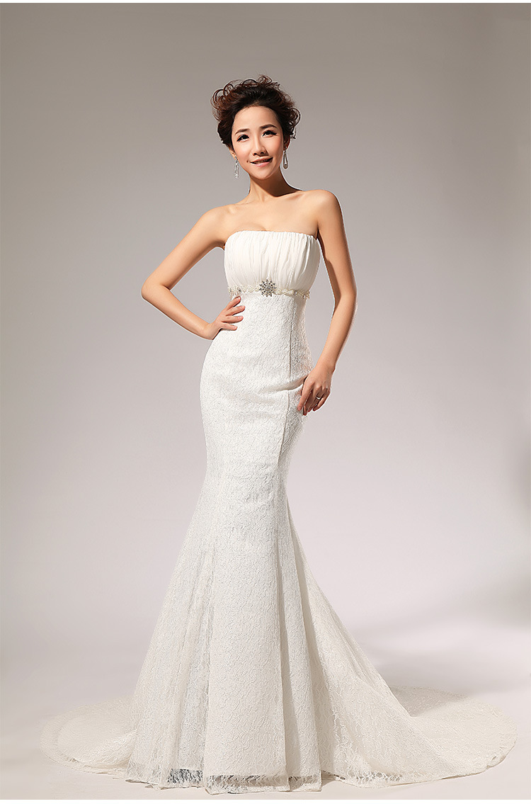 

Hot Sale Fashion Strapless Red White Lace Mermaid Wedding Dresses 2018 Back Lace Crystal Real Photo Cheap vestido de