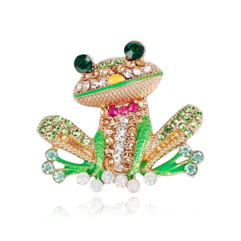 High Qulaity Crystal Brooches Pins For Women Mens Clothes Scarf Bag Green Frog Animal Broach Rhinstone Broche European United State Style-image-416364774