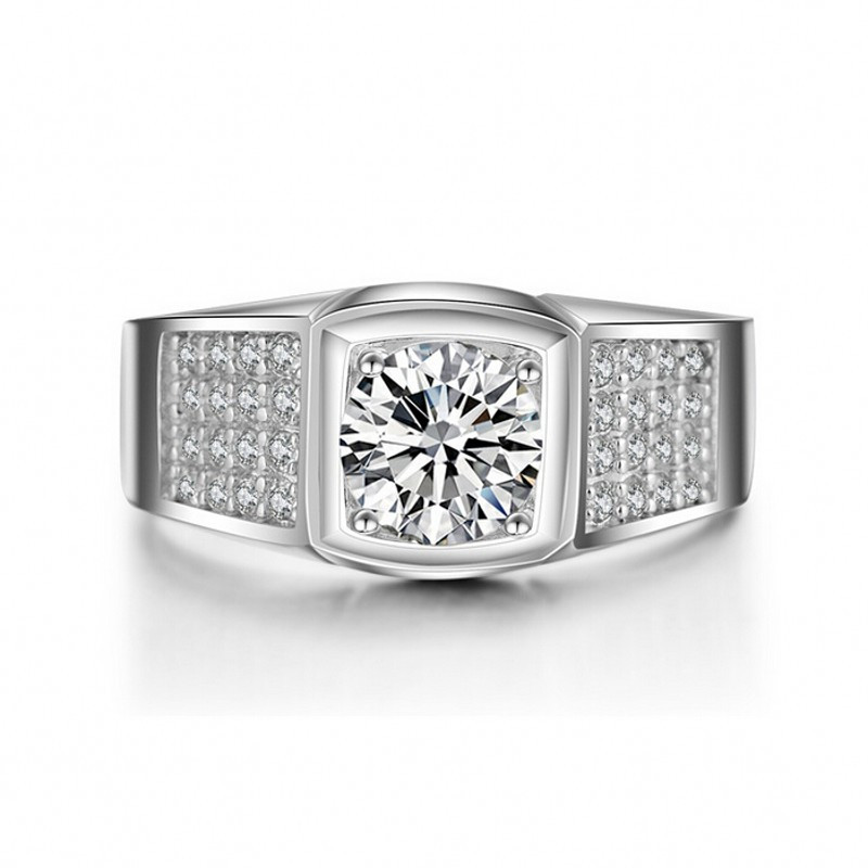 

Fashion Jewelry Handmade Solitaire Men ring 1.5ct Diamond 925 Sterling silver Emgagement Wedding Band Ring pave set