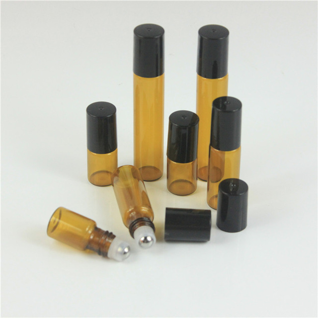 

50pcs/lot 1ml 2ml 3ml 5ml 10ml roller bottles for essential oil roll-on refillable perfume bottle deodorant container with black lid