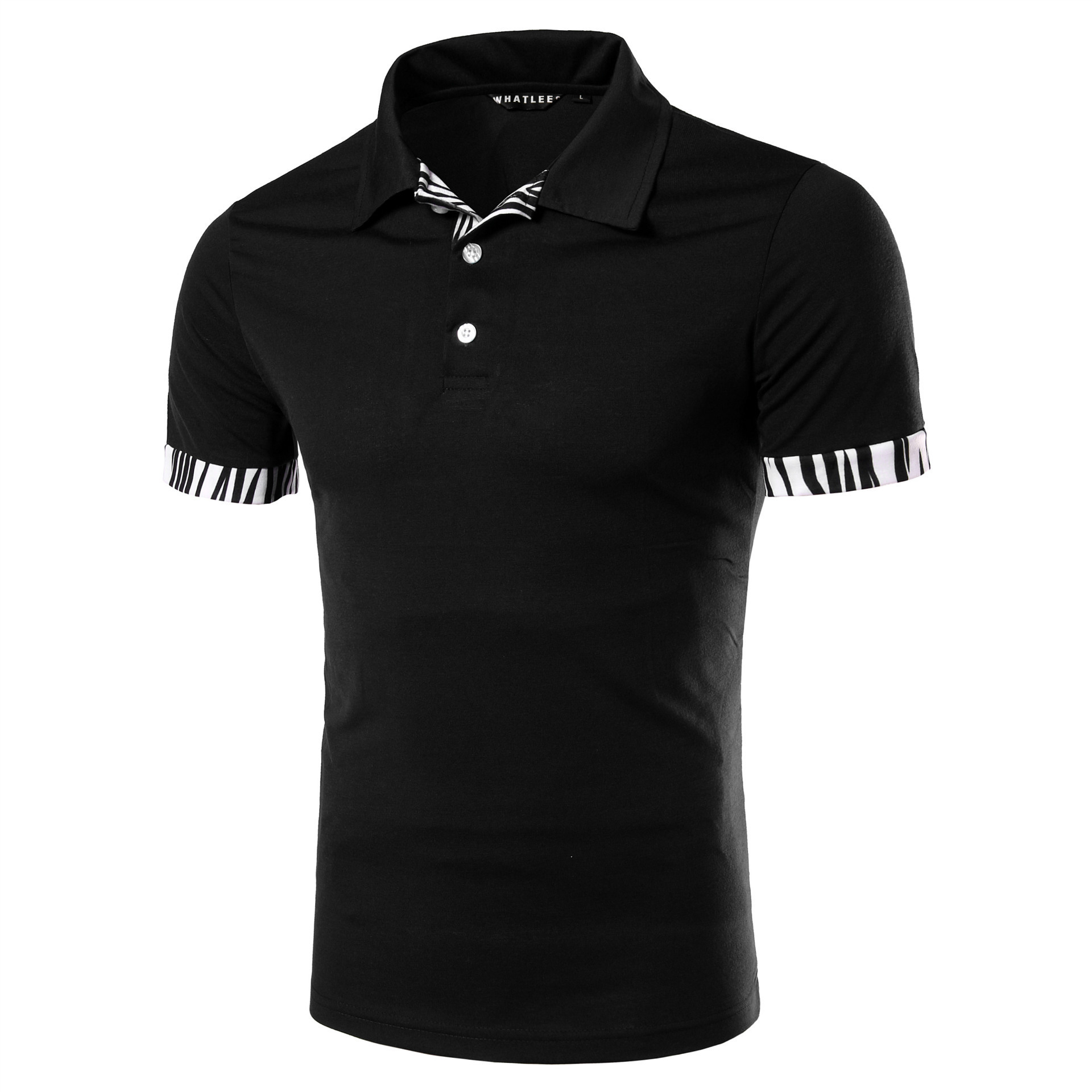 

Men's zebra stitching short sleeve slim lapel t - shirt casual dress shirt fashion new style, White