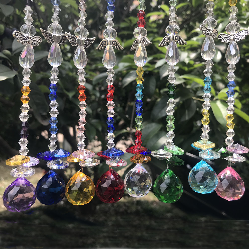 

5PCS Rainbow Crystal Angel Wing Suncatcher Prisms Pendant Hanging Feng Shui 40mm Ball Wedding Decoration W106
