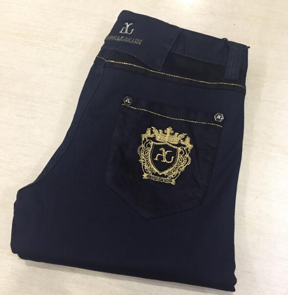 

jeans men's wear 2018 new business fashion British embroidered trousers, Blue