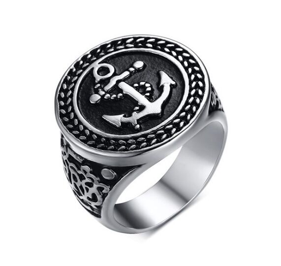 Nouvelle arrivée 20MM hommes symbole d'ancre de pirate nautique 316L anneaux en acier inoxydable taille 8-12 vente chaude aux États-Unis et en Eu