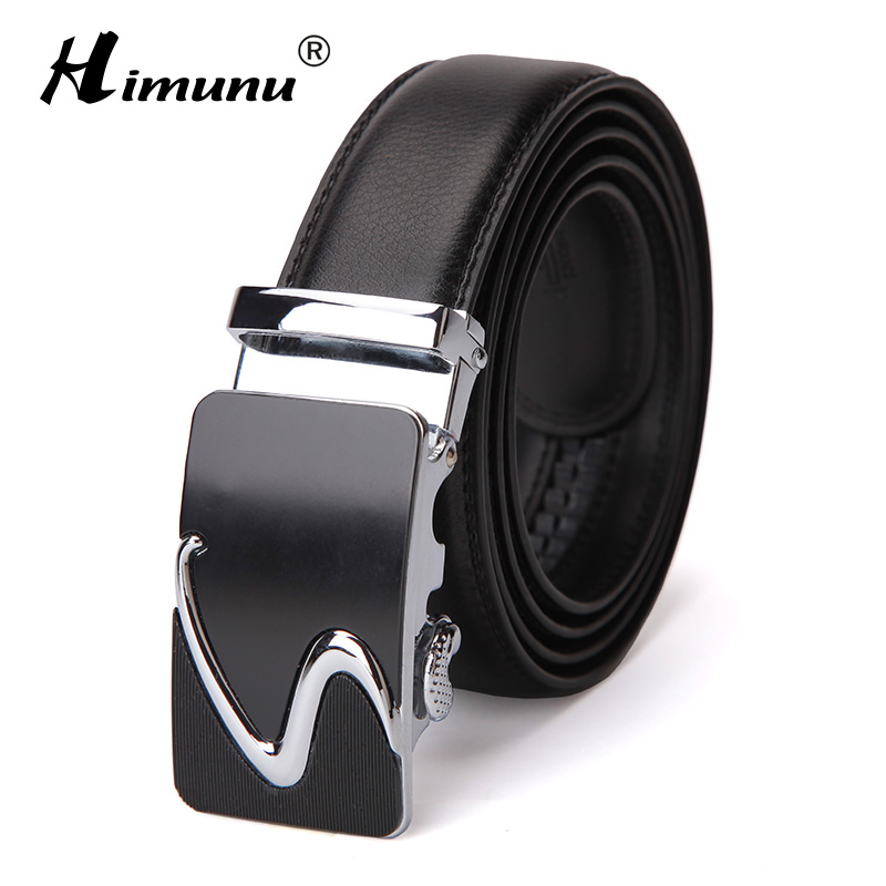 

[HIMUNU] Fashion enuine Leather Man Belt High Quality Belts Men Automatic Buckle Business jeans Mens belt, Silver