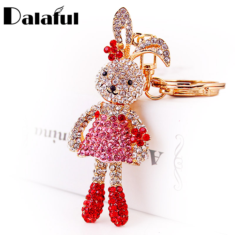 

New Fashion Crystal Long Ear Rabbit Flower Key Chains Holder For Car Women Keychains Keyrings Purse Bag Pendant llaveros K254