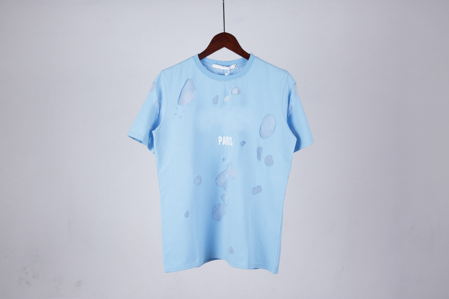 

New Summer Street wear Europe Paris Fashion Men High Quality Sky Blue Big Broken Hole Cotton Tshirt Casual Women Tee T-shirt, Red