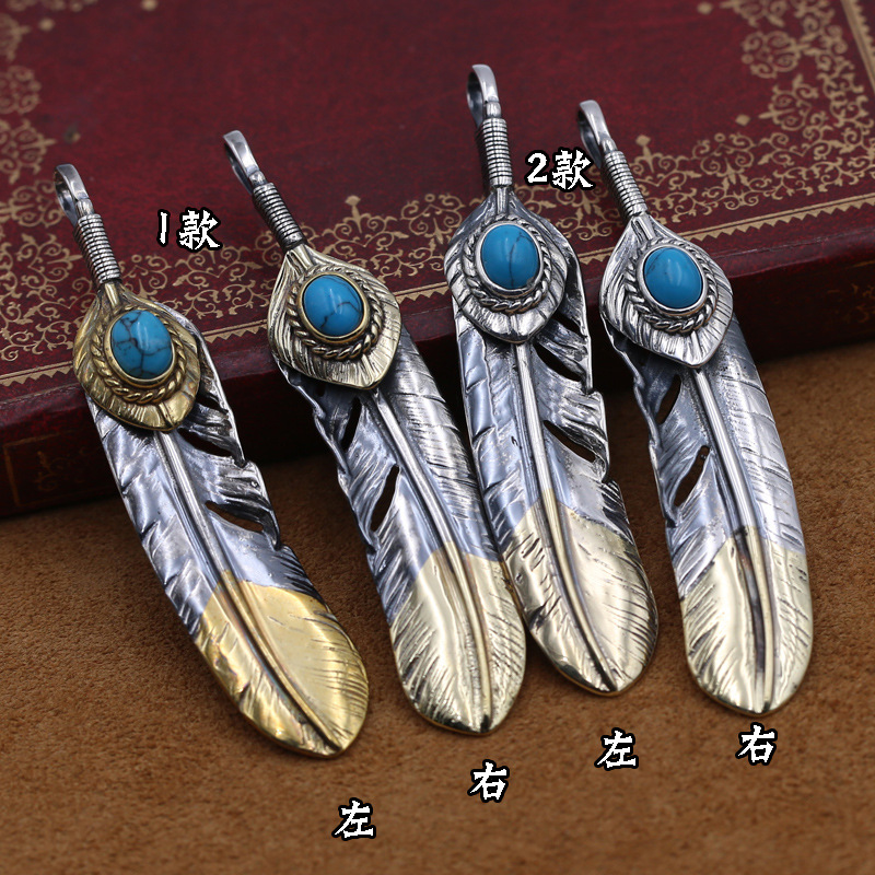 

S925 Sterling Silver Jewelry Retro Thai Silver Takahashi Goro Feather Male And Female Pendants Sweater Chain Pendants