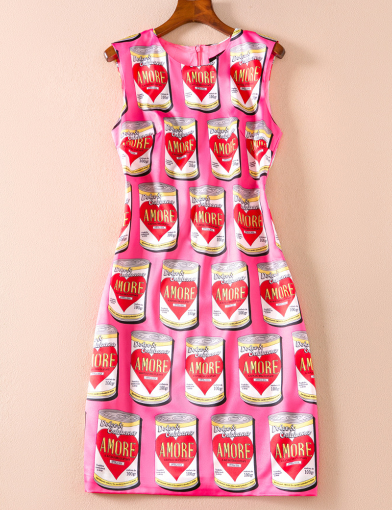 

Fashion Print Women Sheath Dress Round Neck Sleeveless Dresses 07K823, As pictures