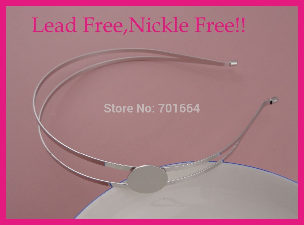 5PCS Silver Finish plain double 3mm flat Metal Wire Hair Headbands with 20mm pad at nickle free and lead free,BARGAIN for BULK-image-436129283
