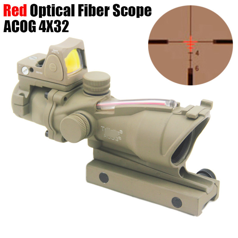 

Tactical Trijicon ACOG 4X32 Fiber Source Red Optical Fiber(Real Fiber) Scope w/ RMR Micro Red Dot Marked Version Black/Dark Earth