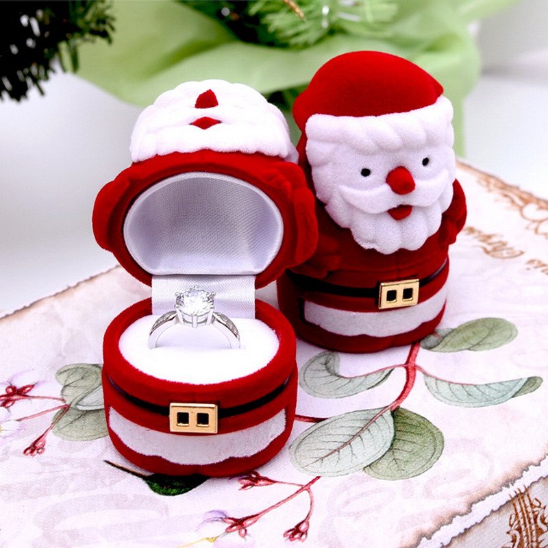 

Cute Red Santa Claus jewelry box Christmas Gift Ring Earring Ear Stud Necklace Jewellery Case Box velvet Jewelry case