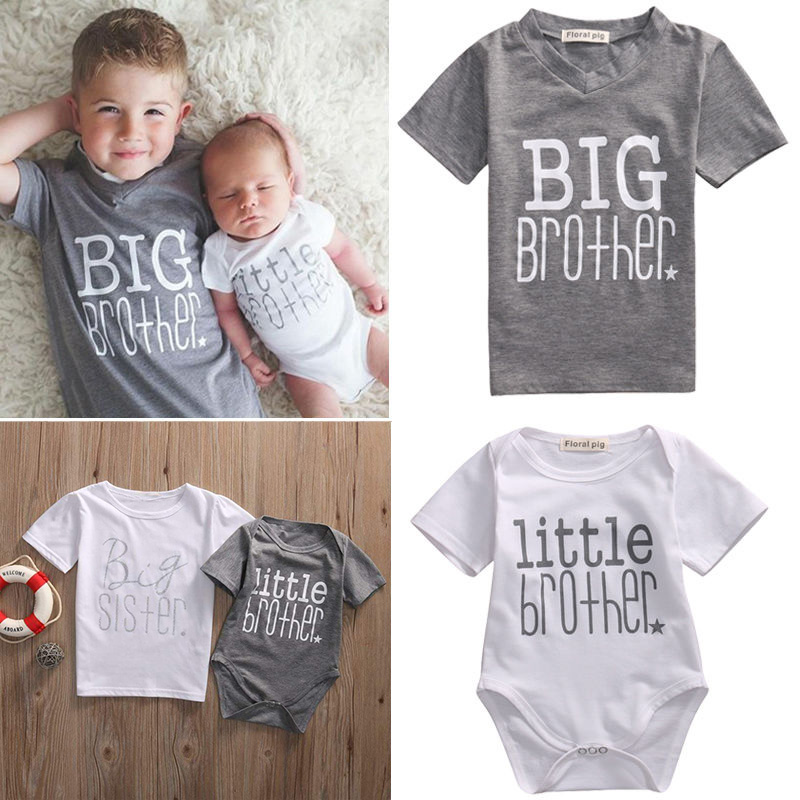 Girl Baby Cotton Clothes Little Big Sister Floral T-shirt Jumpsuit Romper Sanw