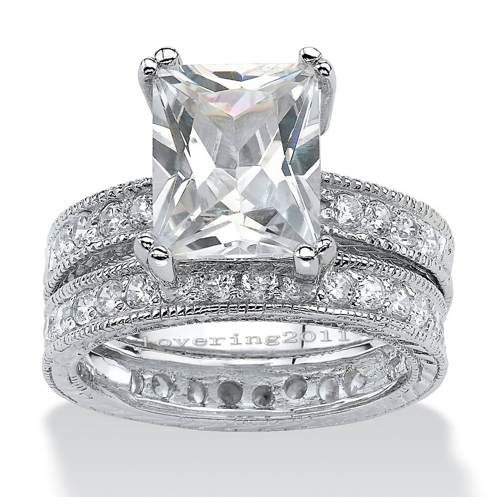 

choucong Antique Princess cut 5ct Stone Diamond 14KT White Gold Filled Engagement Wedding Band Ring Set Sz 5-11