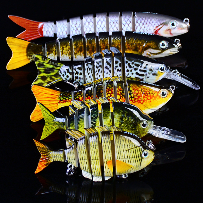 

Brand Swordfish Musky Laser Fishing lure Set 6sizes 3D Eyes Swing swimming saltwater bait Mutil-Sections Bass crankbaits