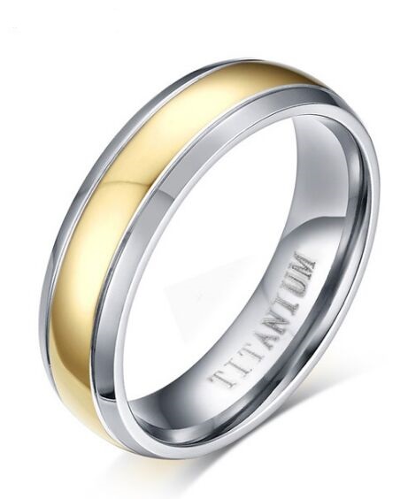 

Wedding ring 6mm simple titanium Rings with 18K Gold Strip for Women/Men comfort fit size 6-12 hot sale in USA and Europe