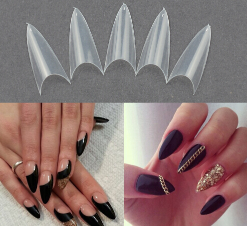

False Nail Tips Long Tips False Nail Clear Natural White False Point Stiletto French Acrylic UV Gel Nail Tips
