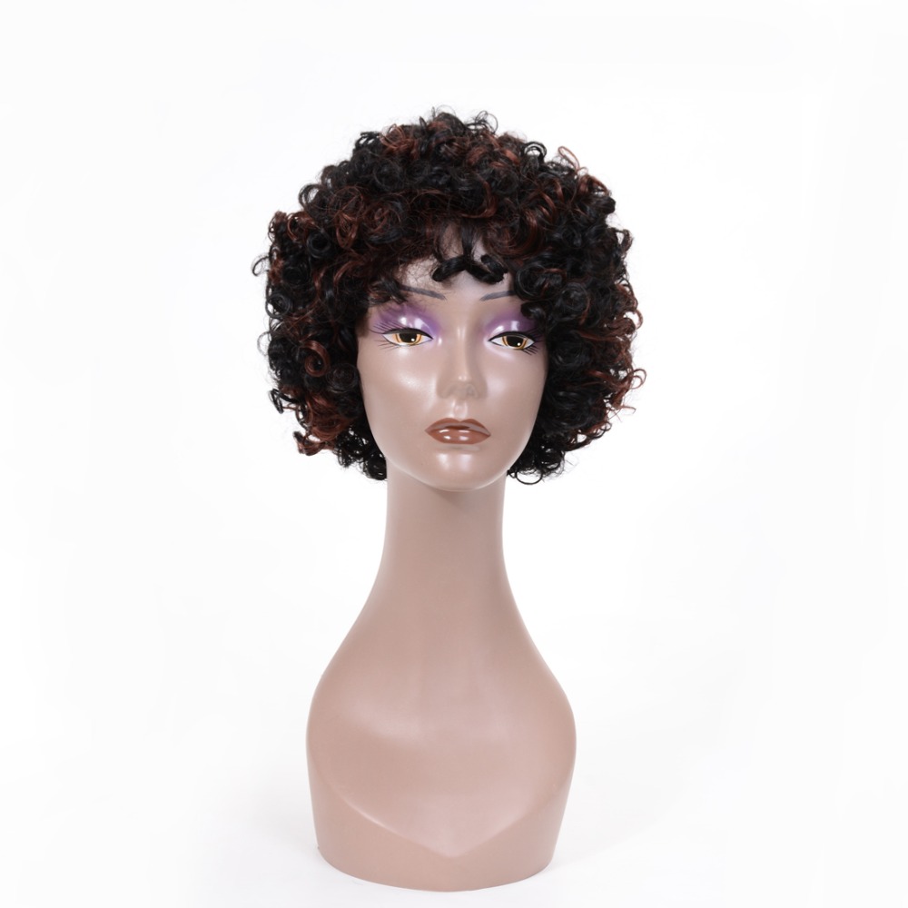 

Afro Kinky Curly wig Synthetic hair Wigs for Women black mix brown and blonde full Cosplay, Length:6 inch