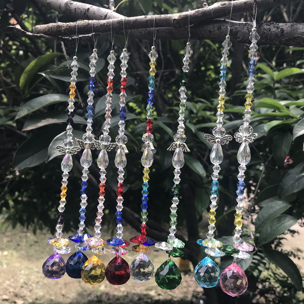 

5PCS Chakra Crystal Angel Wings Suncatcher 30mm Ball Prisms Pendant Hanging Feng Shui Decor Wedding Ornament W105