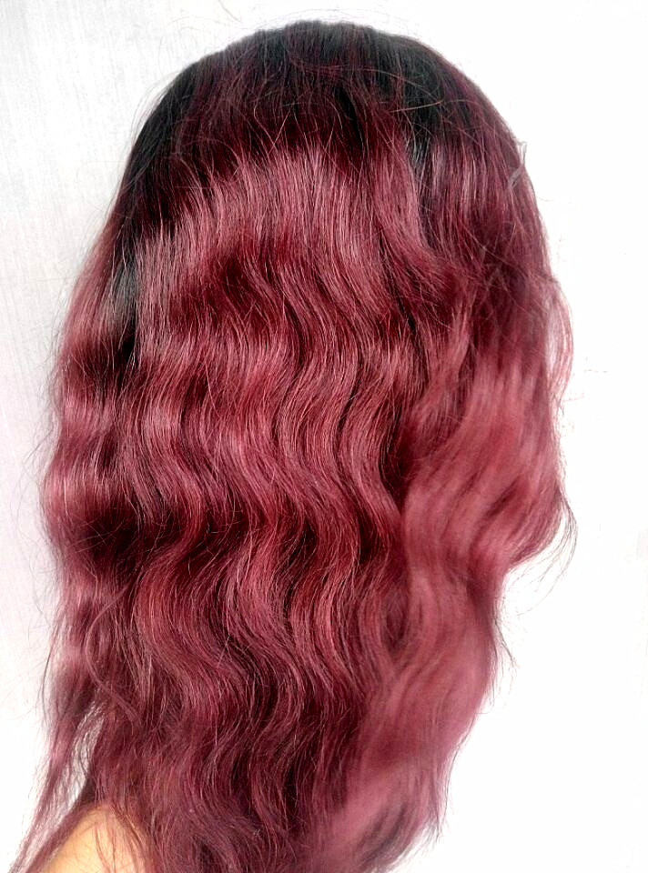 New Arrive Human Virgin Brazilian Hair Full Lace Wigs Ombre T1B/99J Natural Black/Burgundy Color-image-407945370