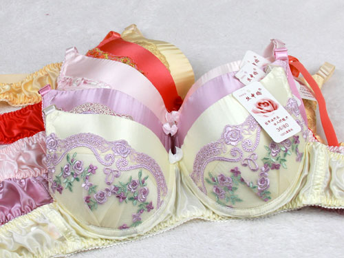 

Fashion underwear Silk lace bra mulberry silk double-sided flower embroidery silk sexy push up lingerie women underwear wholesale, Multi
