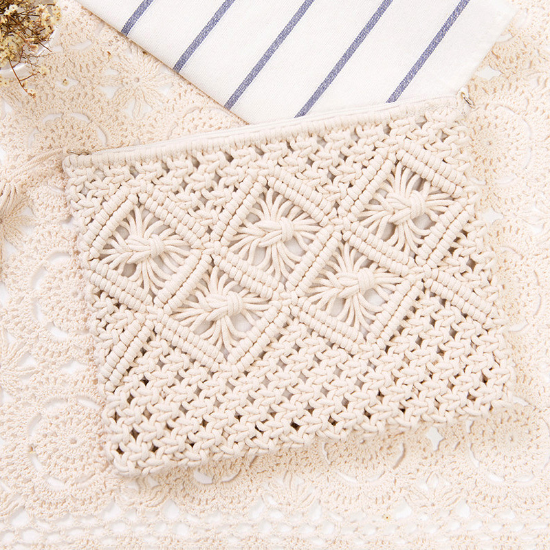 

50pcs Women Brief Straw Tassel Cosmetic Bag 4colors Beach Bag Clutch Bags, White