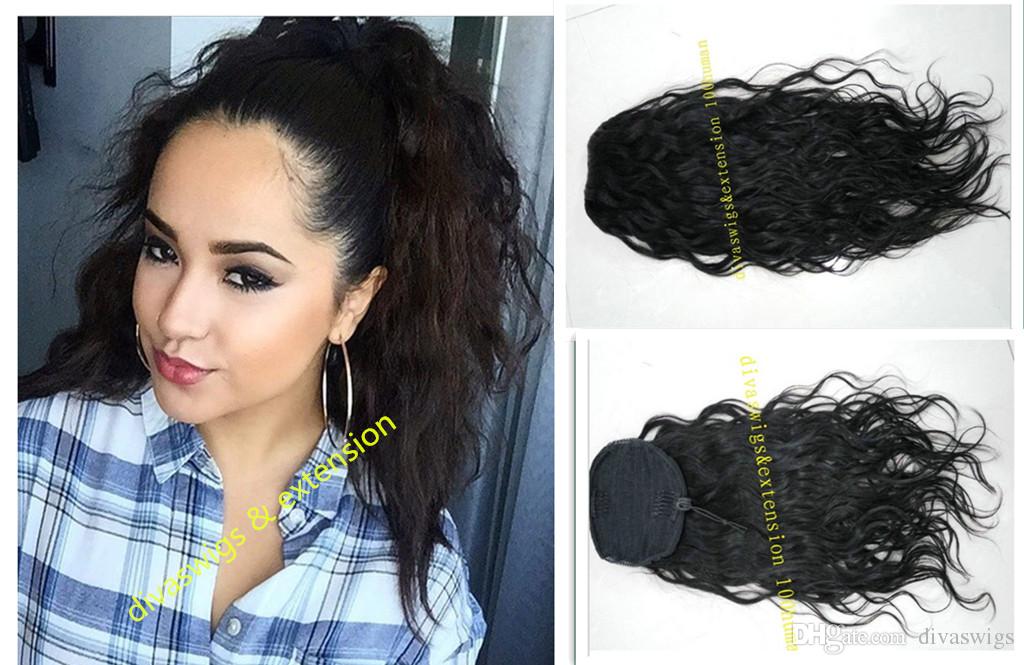

New wet and Wavy Human Hair Pony tail Hair Extenions Clip in women Virgin Brazilian Human Hair Ponytails Wavy hairpiece 120g 1b