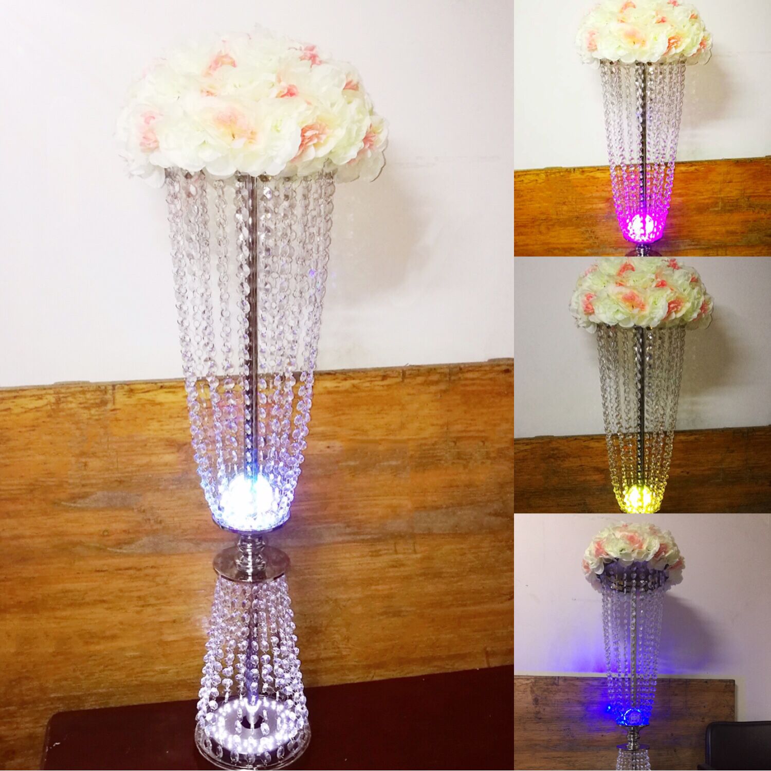 

6pcs New arrival crystal wedding decoration flower vase holder with colorful led light road lead Birthday Party table centerpieces event party cake Bar stand, Gold