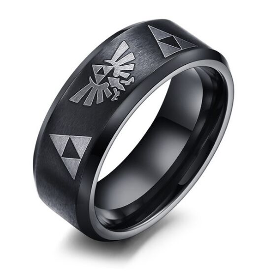 

Wedding Ring 8mm 316L Stainless Steel the Legend of Zelda Triforce Ring for Men,Black,Size 5-13 comfort fit for men and woman Hot sale