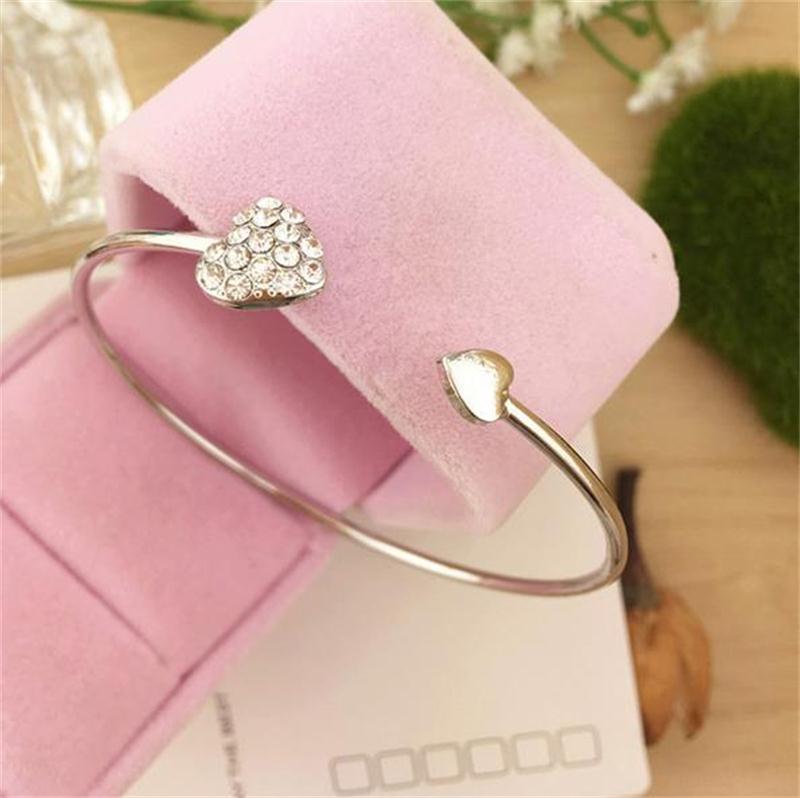 

New heart crystal love opening gold Siliver plated bracelet crystal bracelets bangles for women fashion jewelry