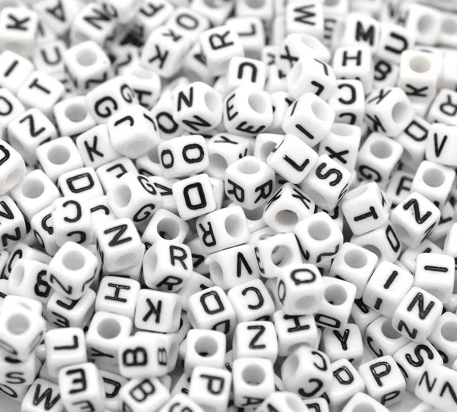Acrylic Single Letter A-Z Alphabet Beads 6mm 500 WHITE CUBE BEADS