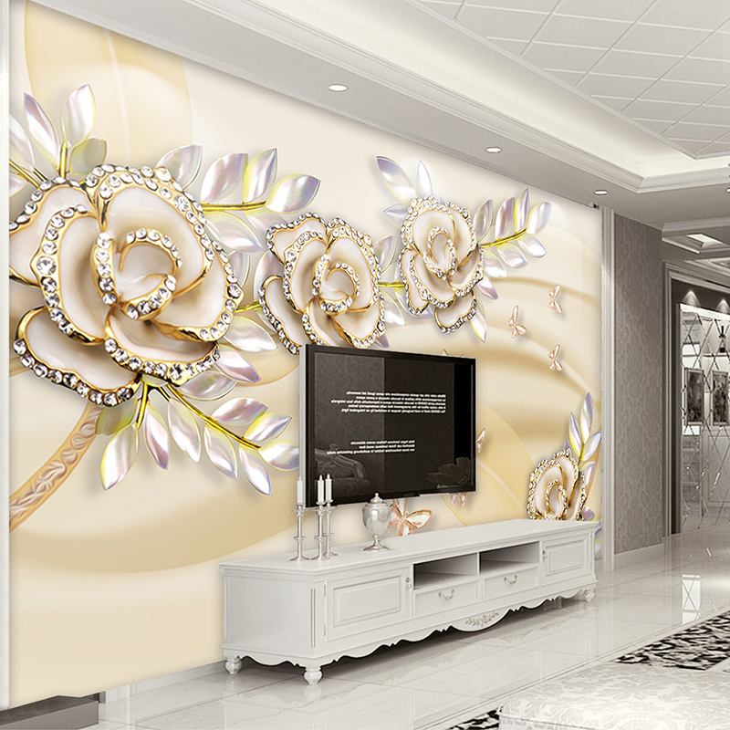 

Custom Mural Wallpaper 3D Fashion European Style Golden Rose Leaves Wallpaper For Walls 3 D Hotel Living Room Home Decor, As pic