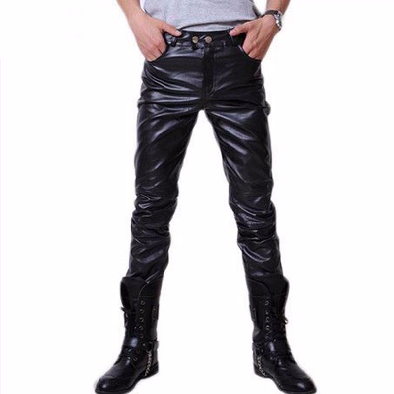 

Men Leather Pants 2017 Brand Black Tight Faux Leather Pants Elastic Men's Motorcycle Hip Hop Straight Skinny Plus Size 5XL
