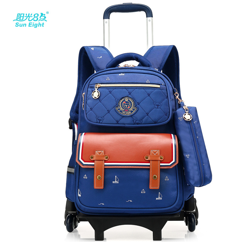 

Children School Bags with 6 Wheels Removable Kids Trolley Schoolbag Boys Girls Rolling Backpack Wheeled Child Bookbag travel luggage, Blue