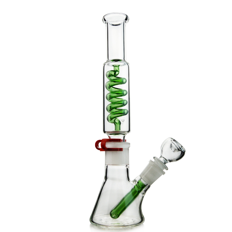 

Green Blue Condenser Coil Freezable Beaker Bong Dab Rigs Water Pipes Build A Straight Tube Bong Glass Waterpipe 18.8mm Joint ILL04-05