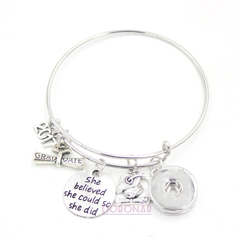 College Jewelry Ohio State Buckeyes Stainless Steel Adjustable Bangle Bracelet with Yellow Gold Plated Round Charm