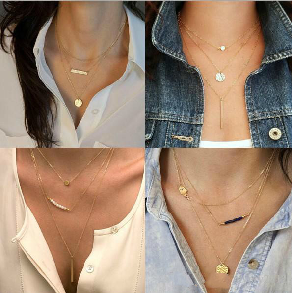 

Recommend Choker Collar Bib Necklaces Summer Fashion Style Pearl Pendant Multi Layer Statement Necklace Gold Chains Chunky Chain 4 Designs