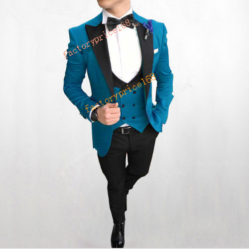 

New Arrival Groomsmen Peak Black Lapel Groom Tuxedos Men Suits Wedding/Prom/Dinner Best Man Blazer(Jacket+Pants+Tie+Vest), Same as image