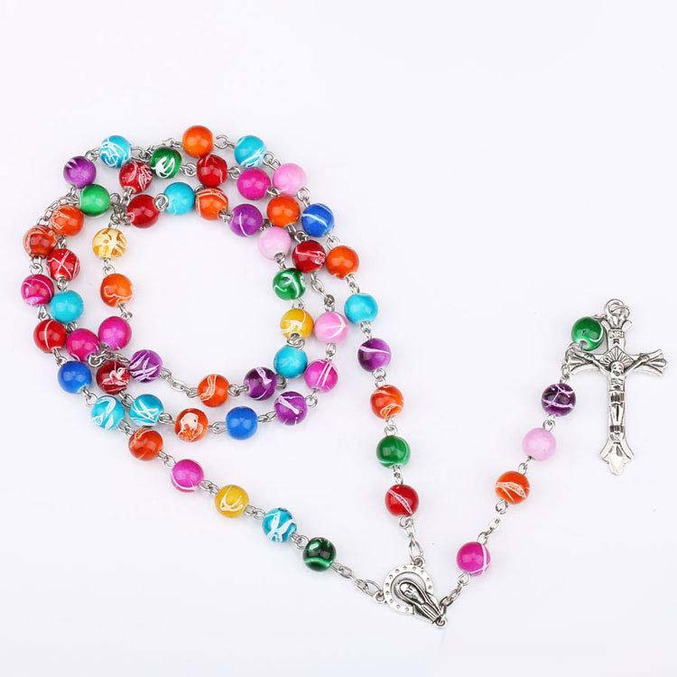 

Catholic Rosary Madonna Jesus Cross Necklace Pendants Prayer Beads Pearl Chain Fashion Jewelry Gift for Women Men Drop Shipping, Silver