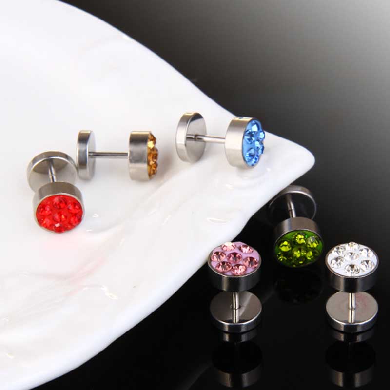 

New Crystal Stainless Steel Dumbbell Stud Earrings Hip Hop Fashion Jewelry for Women Men will and sandy Drop Shipping
