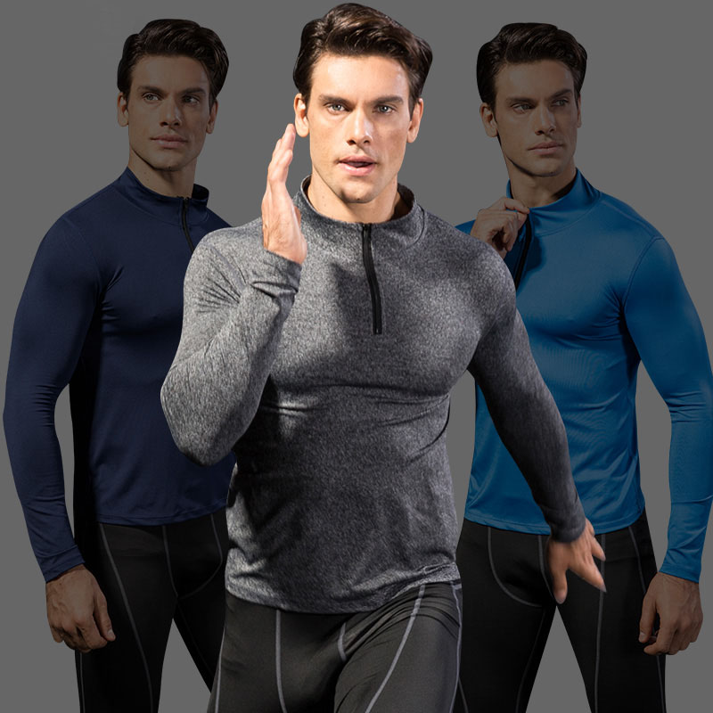 

Wicking Men's Sportswear Compression Fitness Tights Running Shirt Training Long Soccer Jerseys Demix Gym Man'S T-Shirt, Grey