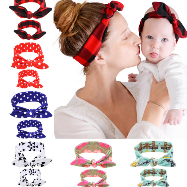 

Mommy and me Matching Headbands Photo Prop Gift for Mom and Baby Adult And Baby Rabbit Ears Elastic Cloth Bowknot Headband LC692, Mixed colors